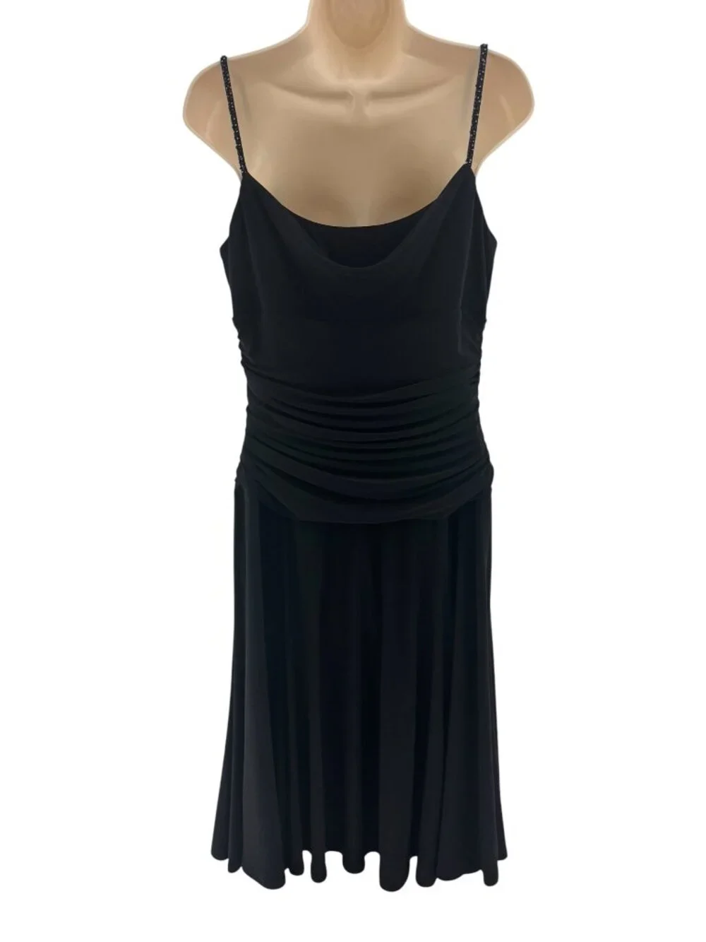 Jones New York Black Beaded Ruched Dress Size 12 Evening Wedding Cocktail Party